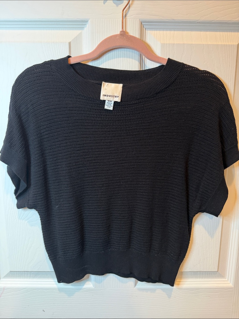 Industry Black Short-Sleeve Textured Knit Sweater